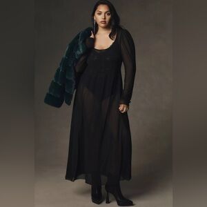 NWT Anthropologie Sheer Ruched-Sleeve Midi Dress